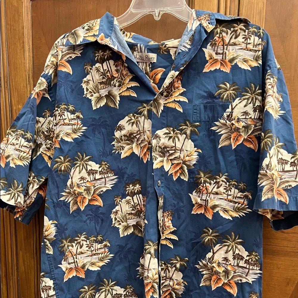 Blue Tropical Print Button Up